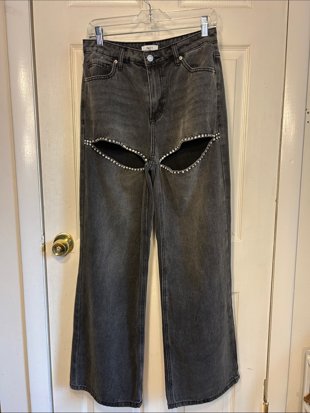 Forever 21 Black Wide-Leg Jeans with Rhinestone Cutouts